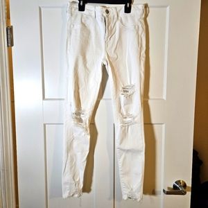 American Eagle Next Level Stretch White Distressed/Ripped Hi-Rise Jegging Size 6